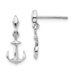 White Ice 925 Sterling Silver Nautical  Diamond Post Dangle Drop Anchor Earrings